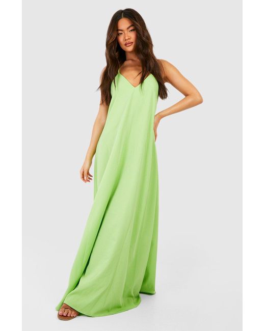 Boohoo Green Strappy Slip Maxi Dress