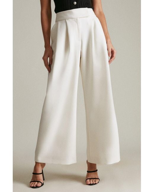 Karen Millen White Petite Luxe Compact Stretch Wide Trousers