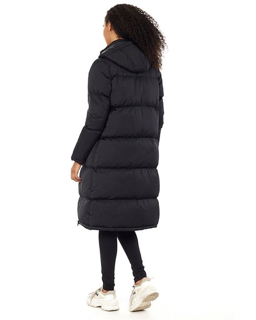 Brave Soul Black 'cello' Maxi Length Padded Jacket With Fixed Hood