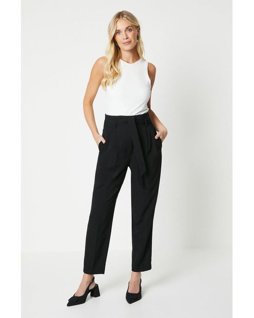 PRINCIPLES White Petite High Waist Paperbag Tapered Trouser