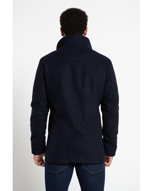 French Connection Blue Double Breasted Funnel Coat for men