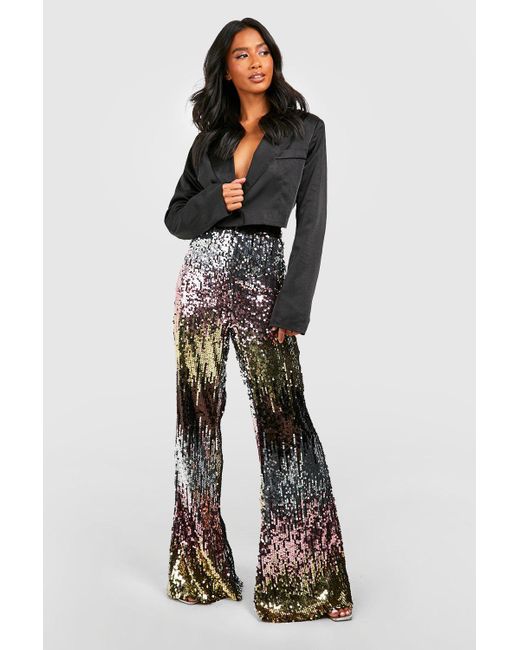 Patchwork Sequin Flare Leg Pant in Ink | LAPOINTE