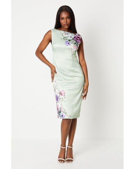 Coast Multicolor Satin Placement Print Wiggle Dress