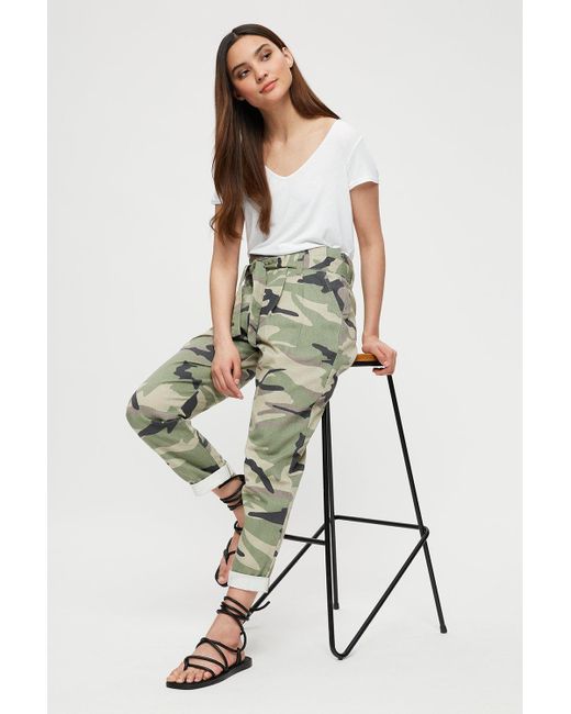 Dorothy Perkins White Petite Camo Belted Trousers