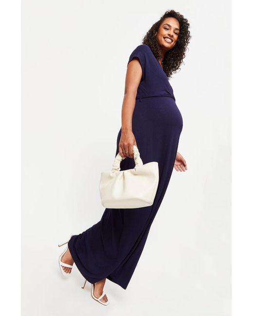 Dorothy Perkins Blue Maternity Navy Wrap Short Sleeve Maxi Dress
