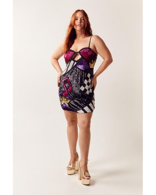 Nasty Gal Black Plus Size Abstract Music Embellished Sequin Mini Dress