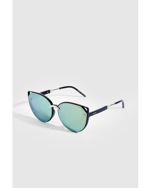 Boohoo Blue Mirrored Oversized Cat Eye Sunglasses