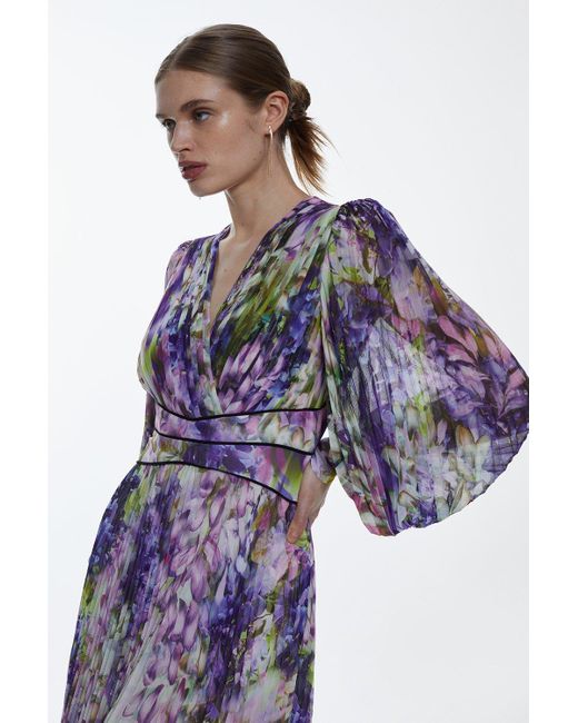 Karen Millen Multicolor Cascading Floral Pleated Woven Maxi Dress