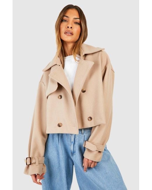Boohoo Blue Wool Look Cropped Trench Coat