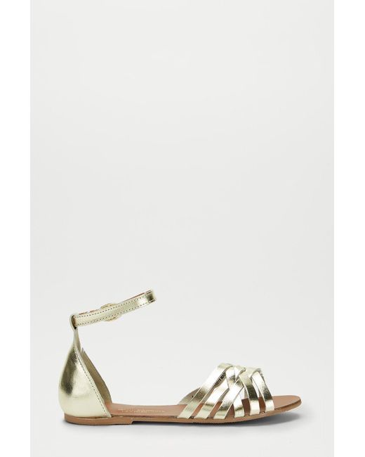 Dorothy Perkins White Gold Leather Jinxer Flat Sandals