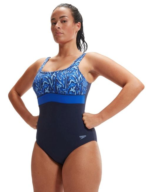 Speedo Shaping Contour Eclipse Printed Swimsuit - Navy/blue