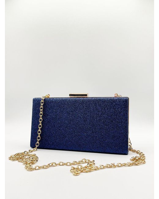 SVNX Blue Glitter Clutch Bag With Gold Hardware