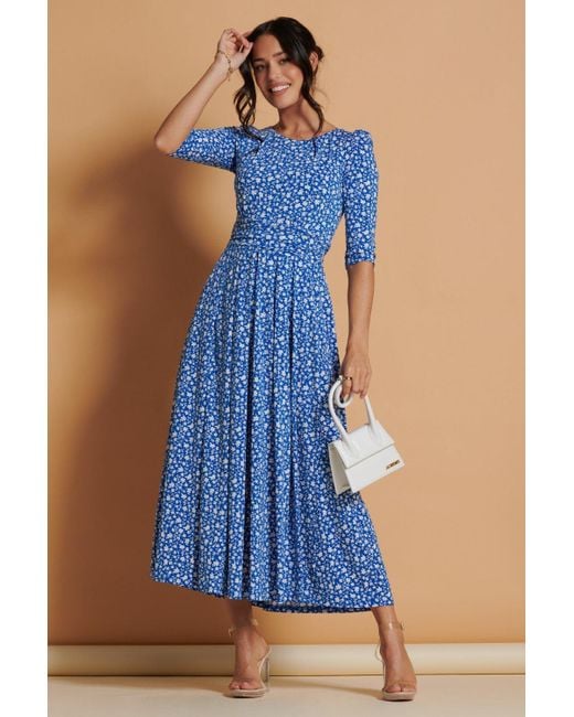 Jolie Moi Blue Kimber Jersey Pleated Maxi Dress