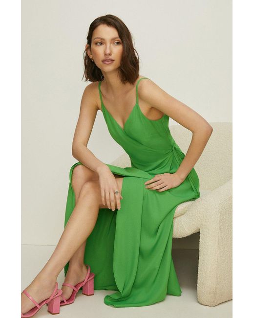Oasis Green Petite Essential Strappy Cami Wrap Dress