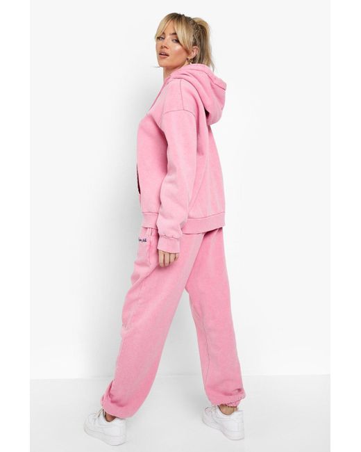 Boohoo Pink Washed Embroidered Hooded Tracksuit