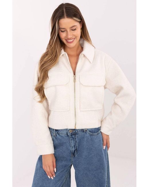 Love Lace White Winter Collared Quilted Jacket With Pockets