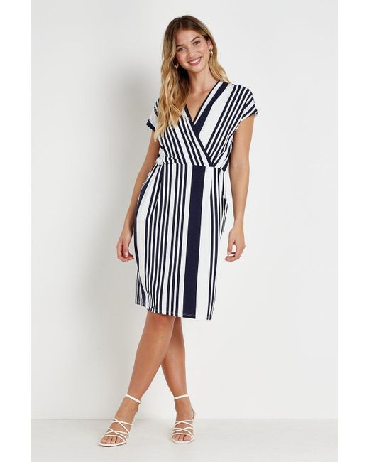Wallis Blue Ink Stripe Jersey Wrap Dress