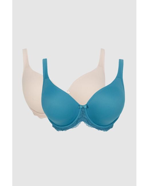 Gorgeous Blue Dd+ 2 Pack Moulded Lace Wing T-shirt Bra