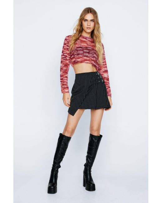 Nasty Gal Red Pinstripe Buckle Detail Mini Skirt