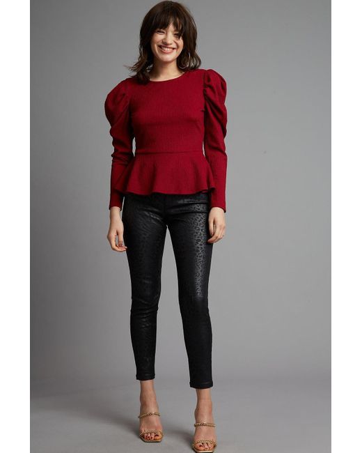 Dorothy Perkins Red Petite Berry Long Ruched Sleeve Top
