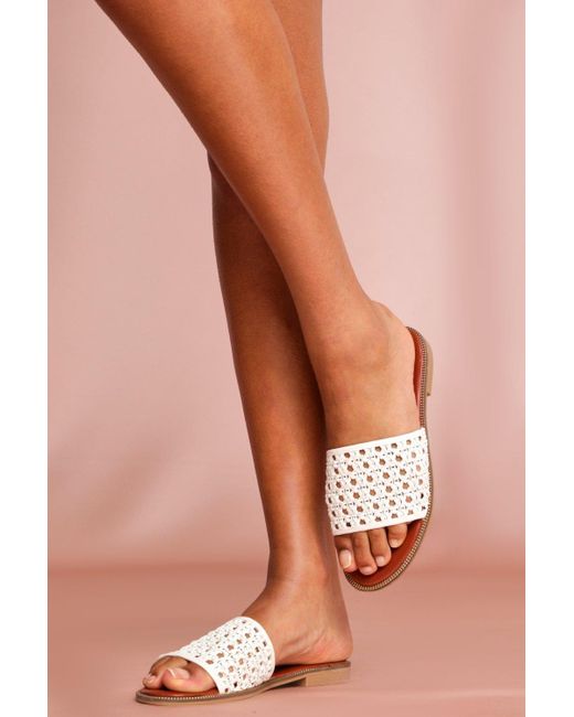 MissPap White Woven Textured Slider Sandals