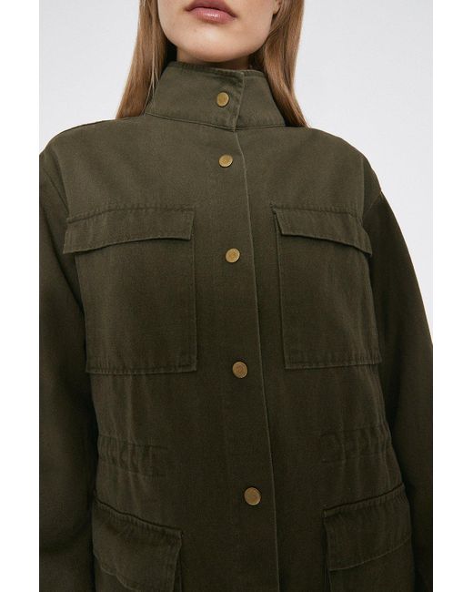 Warehouse Green Embroidered Cotton Utility Jacket