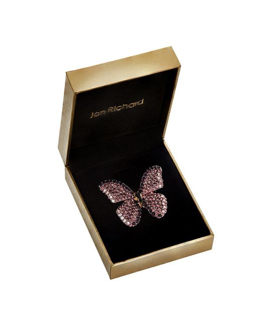 Jon Richard Black Pink Butterfly Brooch - Gift Boxed