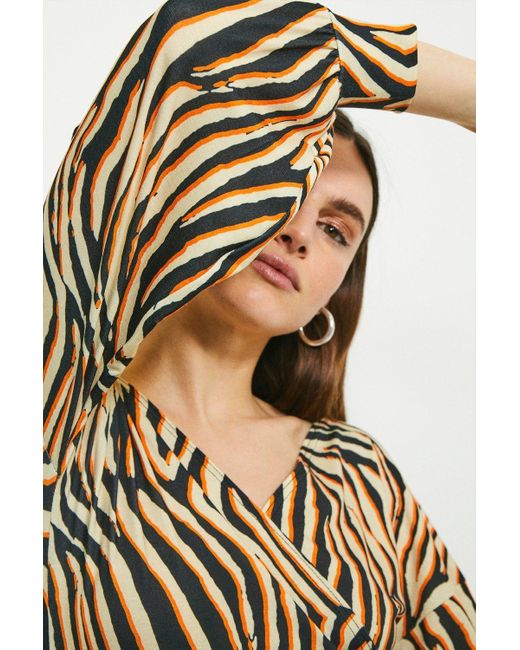 Karen Millen Orange Zebra Printed Jersey Off Shoulder Dress
