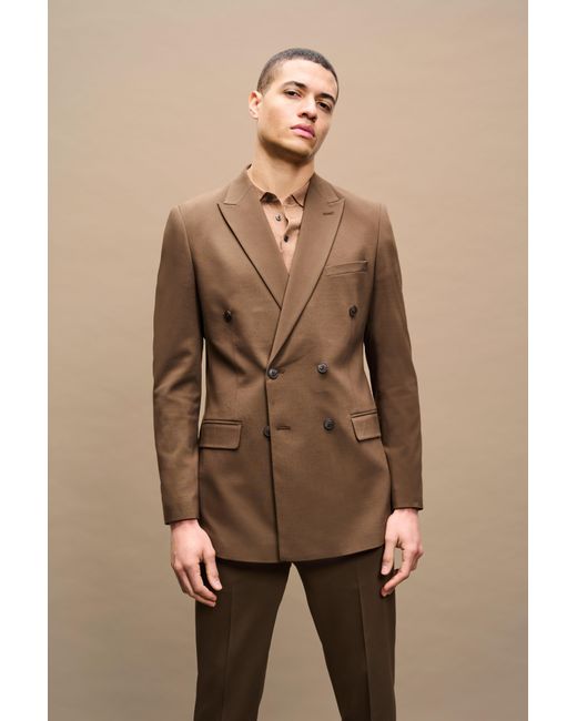 Burton Natural Slim Fit Brown Double Breasted Suit Jacket for men