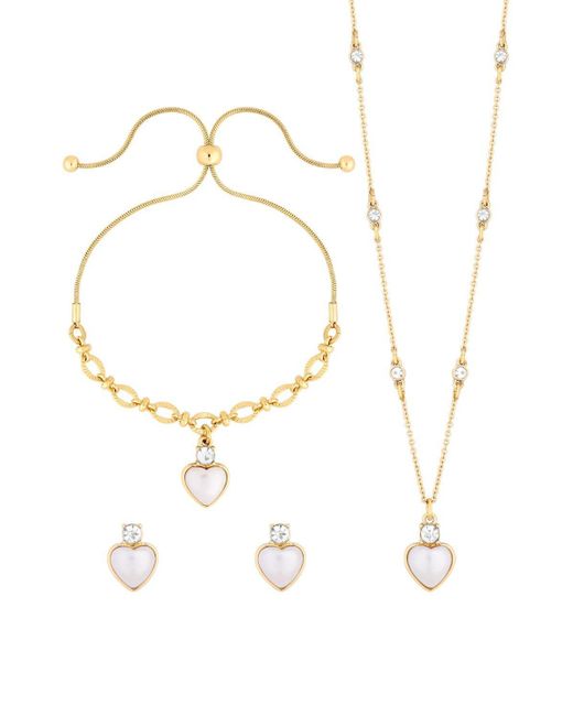 Jon Richard Black Gold Plated Pearl Heart And Crystal Trio Set - Gift Boxed