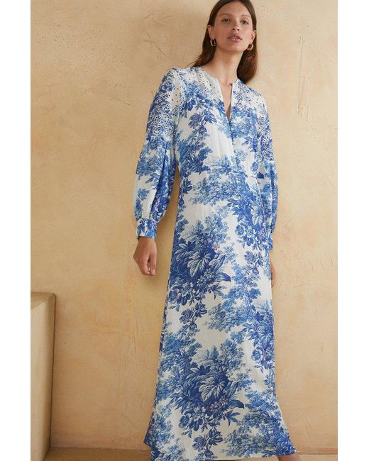 Oasis Blue Embroidery Printed Dress