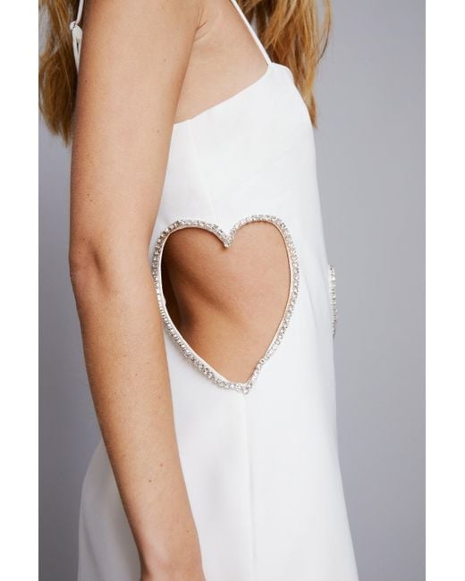 Nasty Gal White Premium Cut Out Embellished Heart Tailored Dress