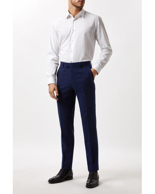 Burton Blue Slim Fit Navy Tweed Suit Trousers for men