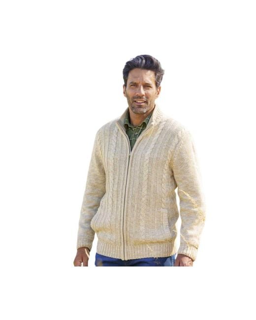Atlas For Men Natural Knitted Funnel Neck Jacket for men