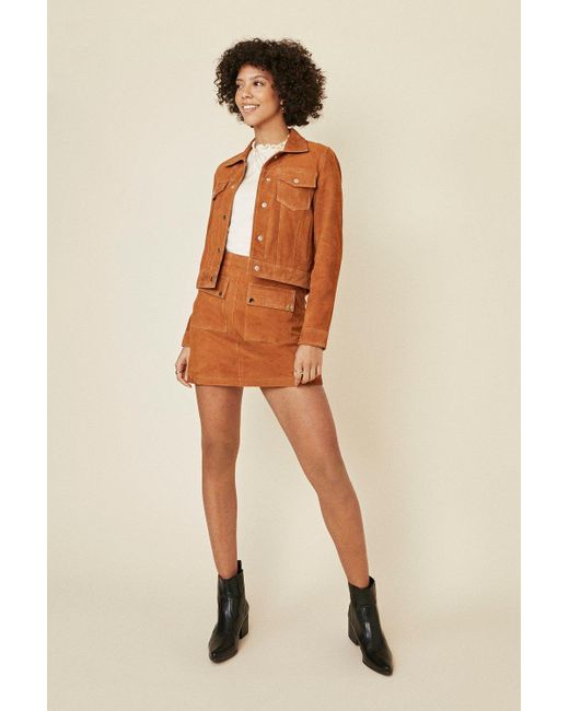 Oasis Brown Button Front Suede Jacket