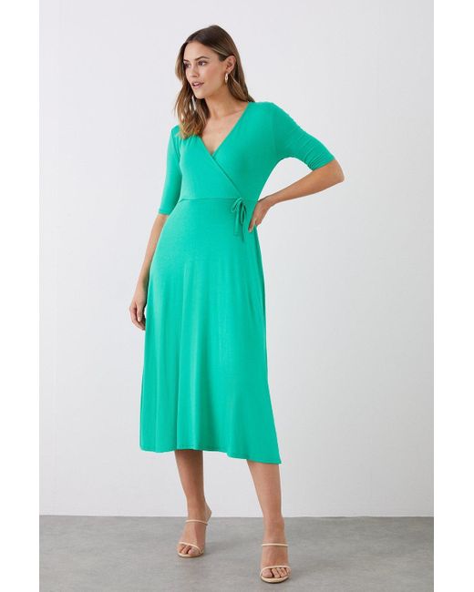 Dorothy Perkins Green Wrap Short Sleeve Midi Dress