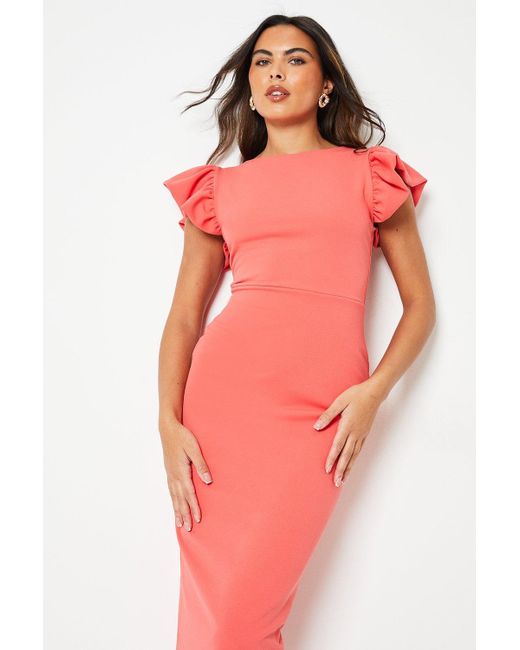 Coast Pink Volume Sleeve Scuba Bodycon Dress