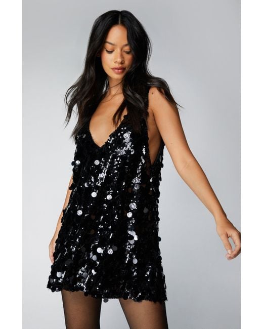 Black plunge sequin clearance dress