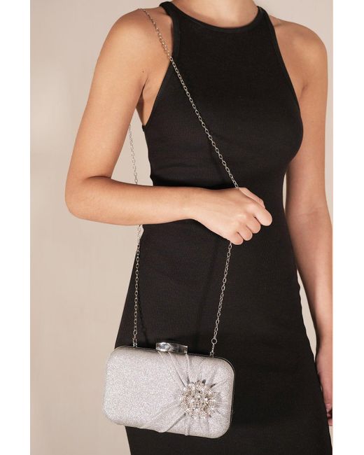 Where's That From Black 'calista' Pleated Box Clutch Bag With Diamante Brooch