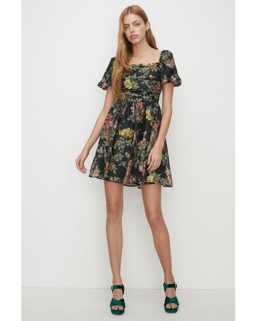 Oasis Black Pretty Floral Organza Ruched Mini Dress