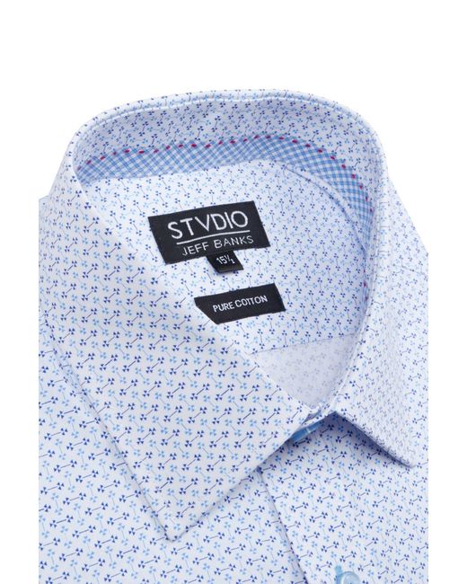 Jeff Banks Blue Micro Triangle Print Cotton Shirt for men
