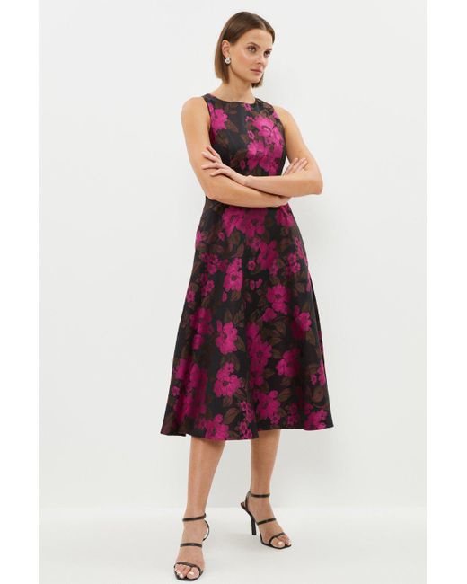 Coast Purple Full Skirt Jacquard Midi Dress