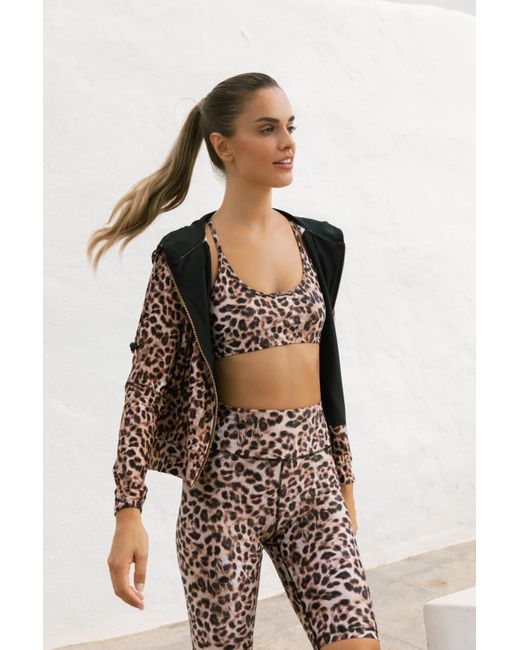Dancing Leopard Natural Samaya Leopard Print Bomber Jacket Casual Breathable Zip Up Jumper