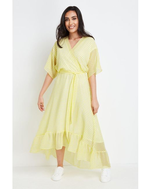 Wallis Yellow Petite Check Wrap Midi Dress
