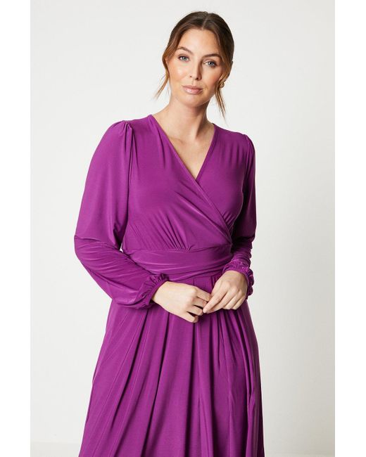 Wallis Purple Jersey Wrap Long Sleeve Pleated Midi Dress