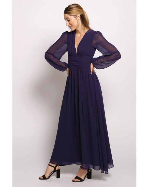Cutie London Blue Full Sleeve Deep Cut Maxi Dress
