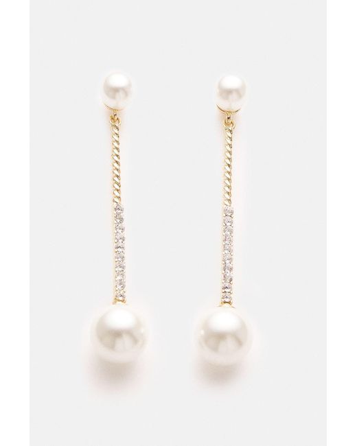 Karen Millen Natural Gold Plated Diamante Pearl Drop Earrings
