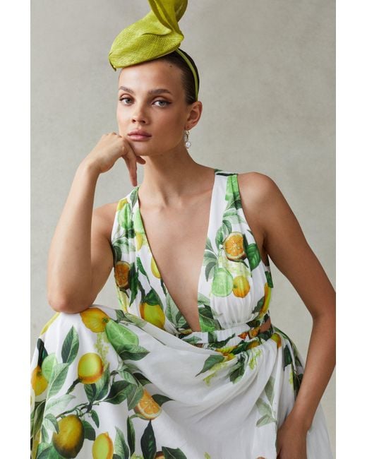 Karen Millen Green Silk Cotton Sicilian Citrus Maxi Dress