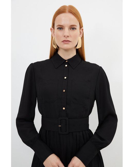 Karen Millen Black Georgette Woven Mini Shirt Dress