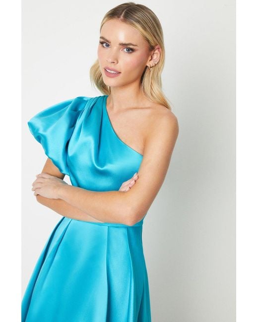 Coast Blue Petite One Shoulder Fit & Flare Midi Dress In Twill